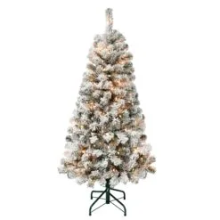 National Tree Company First Traditions Pre-Lit Acacia Flocked Tree Christmas Tree, Clear Incandescent Lights, Plug In, 4.5 Ft