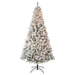 National Tree Company First Traditions Pre-Lit Acacia Flocked Tree Christmas Tree, Clear Incandescent Lights, Plug In, 7.5 Ft