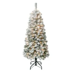National Tree Company First Traditions Pre-Lit Acacia Flocked Tree Medium Christmas Tree, Clear Incandescent Lights, Plug In, 4.5 Ft