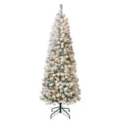 National Tree Company First Traditions Pre-Lit Acacia Flocked Tree Medium Christmas Tree, Clear Incandescent Lights, Plug In, 6 Ft
