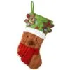 National Tree Company Be Merry Collection Novelty Teddy Bear Christmas Stocking, Red Scarf And Green Hat, Fluffy Polyester, 20 In