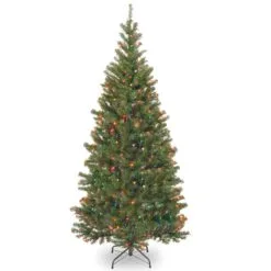 National Tree Company Pre-Lit Artificial Slim Christmas Tree, Green, Aspen Spruce, Multicolor Lights, Includes Stand, 6.5 Feet