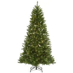 National Tree Company Pre-Lit Artificial Christmas Tree, Peyton Spruce, Green, White Lights, Includes Stand, 6.5 Feet