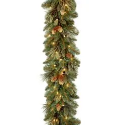 National Tree Company Pre Lit Artificial Garland, Carolina Pine, Green, Decorated With Pine Cones, White Lights, Plug In, Christmas Collection, 9 Feet
