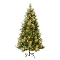 National Tree Company First Traditions Pre-Lit Charleston Pine Snowy Slim Christmas Tree, Clear Incandescent Lights, Plug In, 6 Ft