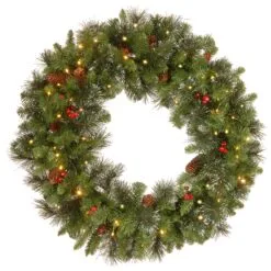 National Tree Company, Pre-Lit Artificial Christmas Wreath, Crestwood Spruce With Twinkly LED Lights, Plug In, 30 In