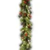 National Tree Company Pre Lit Artificial Garland, Crestwood Spruce, Green, Decorated With Pine Cones, Red Berry Clusters, Multifunctional Twinkling LED Lights, Plug In, Christmas Collection, 9 Feet