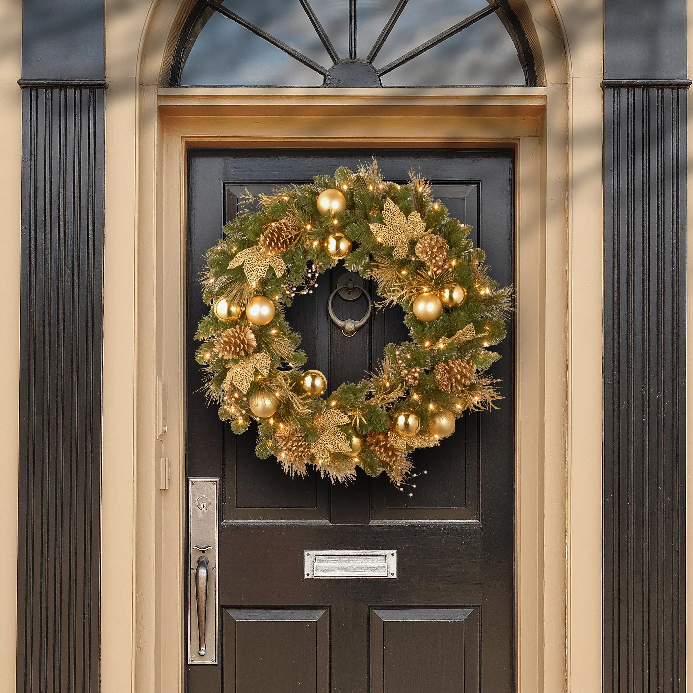 National Tree Company Pre-Lit Artificial Christmas Wreath, Green, Elegance, White Lights, Decorated With Pine Cones, Berry Clusters, Ball Ornaments, Christmas Collection, 36 Inches - Image 2