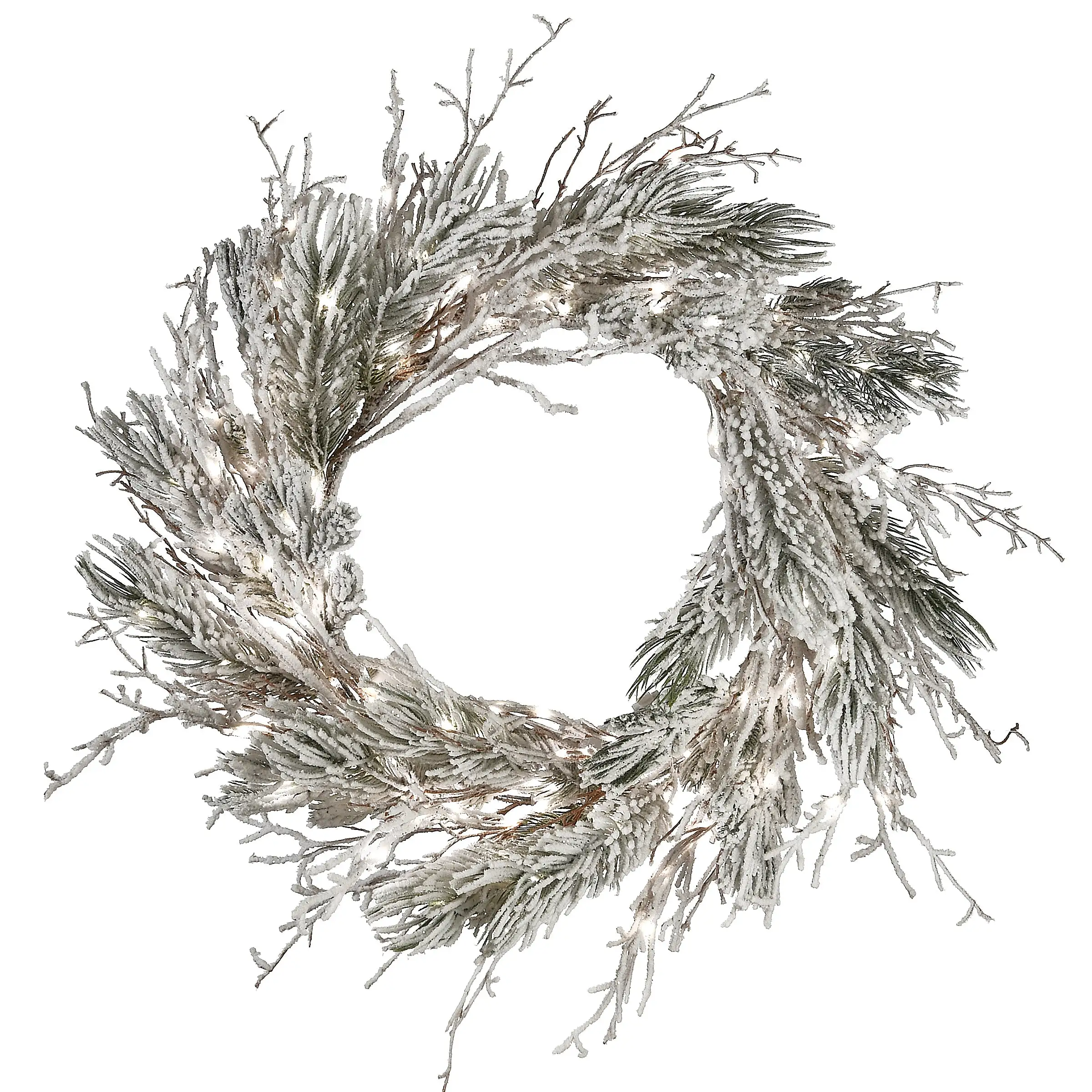 National Tree Company 24" Pre-Lit Snowy Twig Wreath