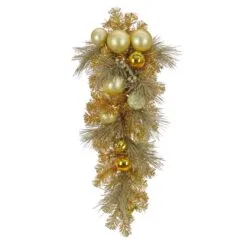 National Tree Company, 36" Christmas Be Merry Decorated Gold Teardrop, 35 Warm White LED Lights- Battery Operated With Remote Control