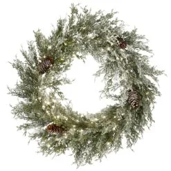 National Tree Company 24" Pre-Lit Snowy Christmas Wreath With Pinecones