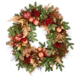 National Tree Company 30" Apple Decorated Christmas Wreath With LED Lights