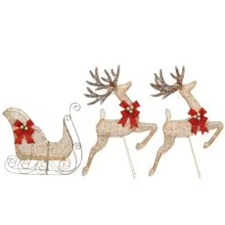 National Tree Company Champagne Reindeer And Sleigh With Clear Lights