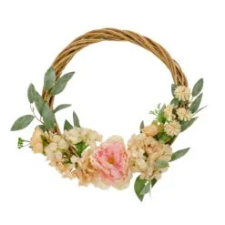 National Tree Company 19" Wild Rose And Peony Flowers Hoop Wreath