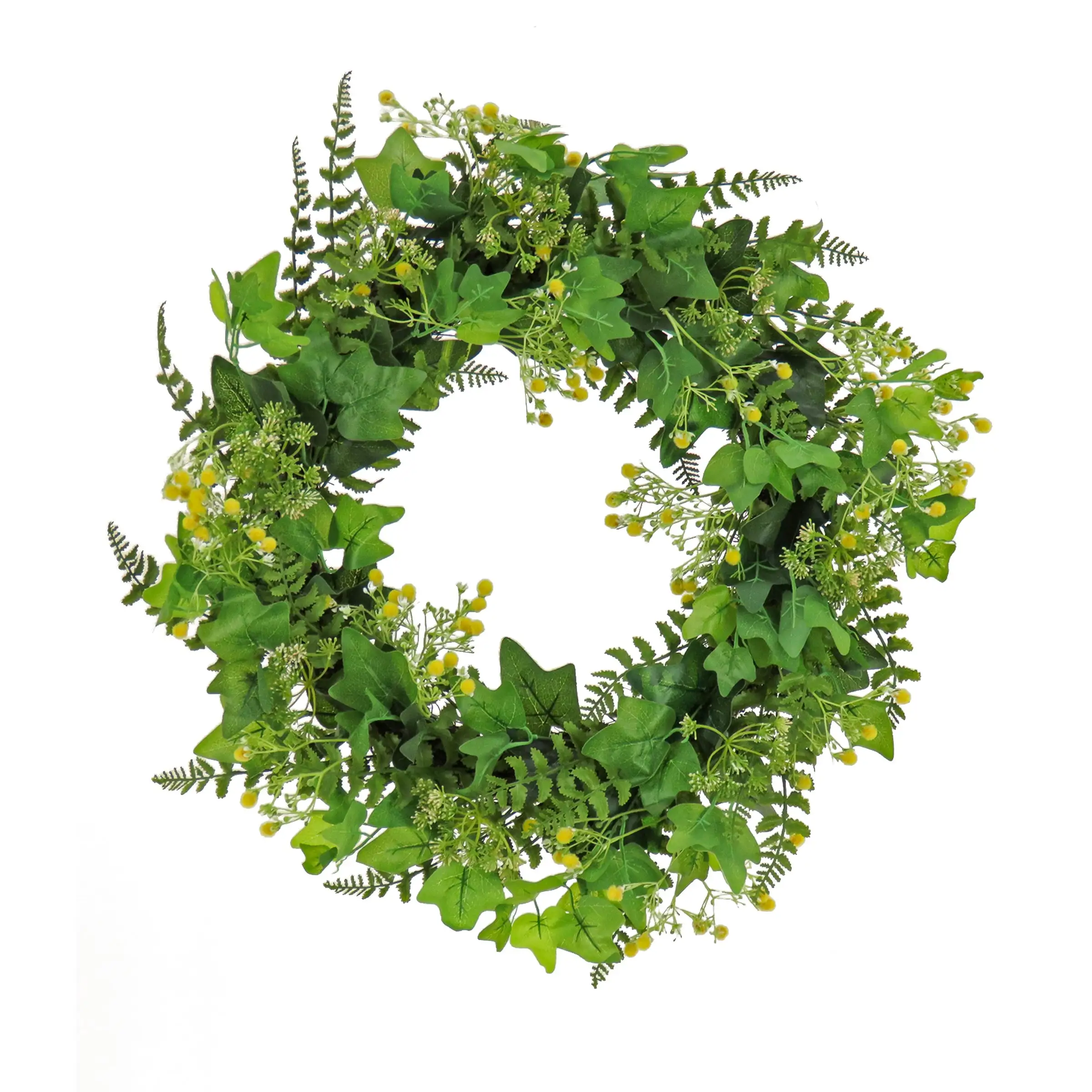 National Tree Company Artificial Wreath Decoration, Green, Woven Branch Base, Decorated With Ivy And Fern Leaves, Seed Pods, Flowing Green Stems, Spring Collection, 24 Inches