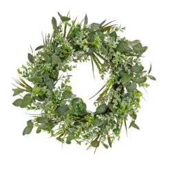 National Tree Company Artificial Wreath Decoration, Green, Woven Branch Base, Decorated With Eucalyptus Leaves, Flowing Green Stems, Spring Collection, 22 Inches