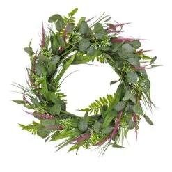 National Tree Company Artificial Wreath Decoration, Green, Woven Branch Base, Decorated With Eucalyptus Leaves, Lavender, Flowing Green Stems, Spring Collection, 22 Inches