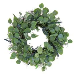 National Tree Company Artificial Spring Wreath, Woven Branch Base, Decorated With Eucalyptus Leaves, Berry Clusters, Spring Collection, 24 Inches