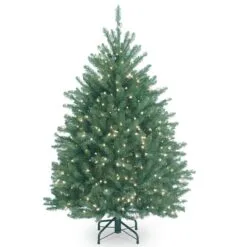 National Tree Company Pre-Lit Artificial Full Christmas Tree, Blue, Dunhill Fir, White Lights, Includes Stand, 4.5 Feet