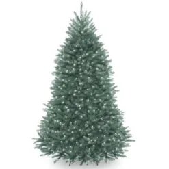 National Tree Company Pre-Lit Artificial Full Christmas Tree, Blue, Dunhill Fir, White Lights, Includes Stand, 7 Feet