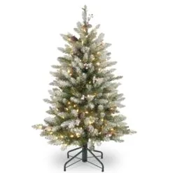 National Tree Company Pre-Lit Artificial Full Christmas Tree, Green, Dunhill Fir, White Lights, Decorated With Pine Cones, Berry Clusters, Frosted Branches, Includes Stand, 4.5 Feet