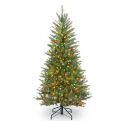 National Tree Company Pre-Lit Artificial Slim Christmas Tree, Green, Dunhill Fir, Multicolor Lights, Includes Stand, 4.5 Feet