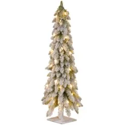 National Tree Company Pre-Lit Artificial Christmas Tree, Snowy Downswept, Green, White Lights, Includes Stand, 4 Feet