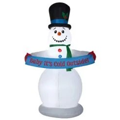 National Tree Company Inflatable Snowman With Sign, LED Lights, Plug In, Christmas Collection, 8 Feet
