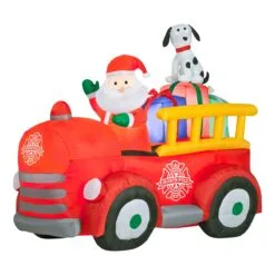 National Tree Company Inflatable Santa In Vintage Firetruck, LED Lights, Plug In, Christmas Collection, 6 Feet