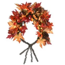 National Tree Company Pre-lit Harvest Mailbox Decoration, Decorated With Pinecones, Berry Clusters, Maple Leaves, LED Lights, Autumn Collection, 36 In