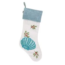 National Tree Company 20" HGTV Home Collection Embroidered Blue Shell Stocking