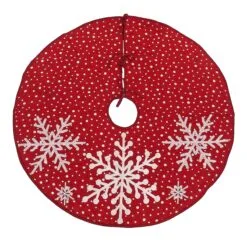 National Tree Company, HGTV Home Collection, 52" Red Tree Skirt With Snowflake Embroidery And White Dots
