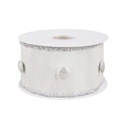 National Tree Company 3" HGTV Home Collection Dupioni Button Ribbon, White