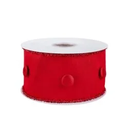 National Tree Company 3" HGTV Home Collection Dupioni Button Ribbon, Red