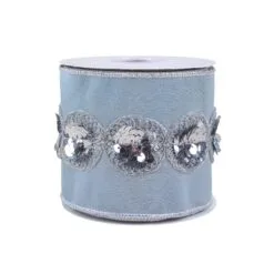 National Tree Company 4" HGTV Home Collection Sequin Beaded Taffeta Ribbon, Blue