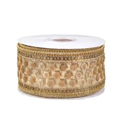 National Tree Company 2.5" HGTV Home Collection Dupioni Gold Beaded Ribbon