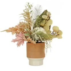 National Tree Company Artificial Potted Plant Table Decoration, White, Decorated With Assorted Palms, Leaves, Spring Collection, 32 Inches