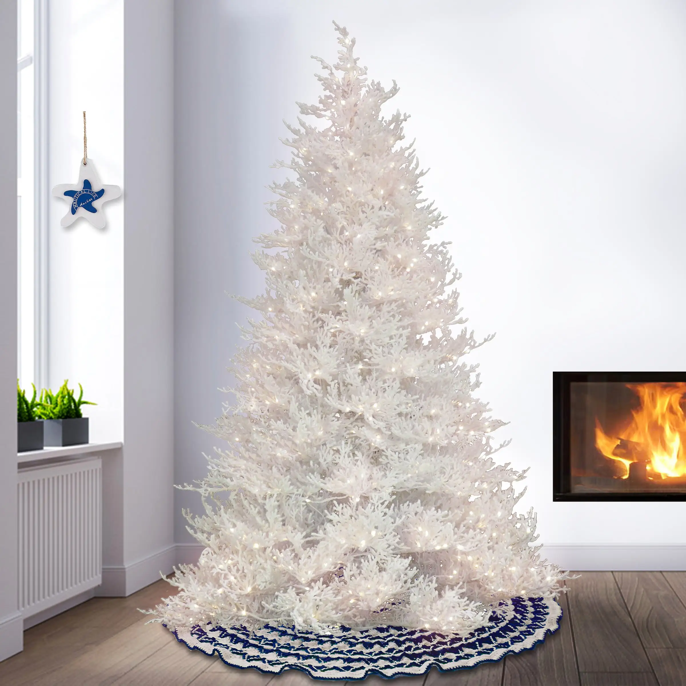 National Tree Company HGTV Home Collection Pre-Lit Christmas By The Sea Coral Artificial Tree With Artificial Tree Stand Pre-Strung With Warm White LED Lights , Plug In, HGTV Home Collection, Coral, 7.5ft - Image 2