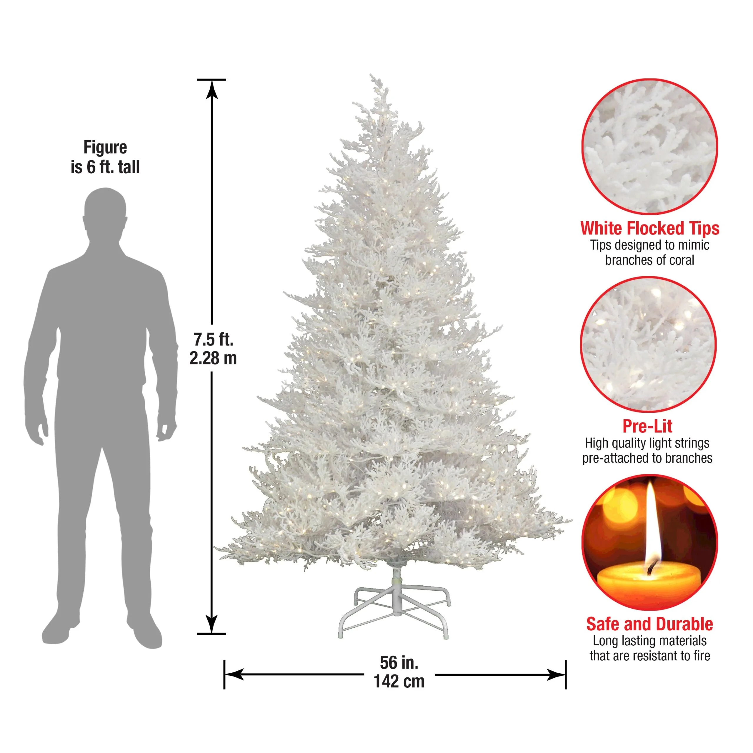 National Tree Company HGTV Home Collection Pre-Lit Christmas By The Sea Coral Artificial Tree With Artificial Tree Stand Pre-Strung With Warm White LED Lights , Plug In, HGTV Home Collection, Coral, 7.5ft - Image 5