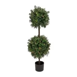 National Tree Company 46" Pre-Lit Boxwood Double Ball Topiary In Black Nursery Pot