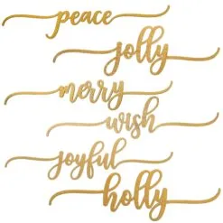 National Tree Company 6-Piece Christmas Place Setting Message Decor, Curly Script Writing In Gold, 10 In
