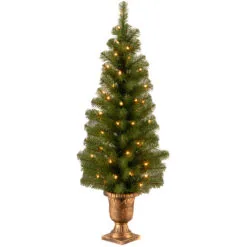 National Tree Company Pre-Lit Artificial Christmas Entrance Tree, Montclair Spruce With Clear Lights, Plug In, 4 Ft