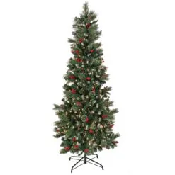 National Tree Company Artificial Meadowlark Pencil Hinged Christmas Tree, Pre-Lit With Clear Incandescent Lights, Plug In, 6.5 Ft