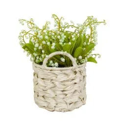 National Tree Company 11" Green Lily-of-the-Valley Flowers In White Basket