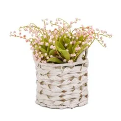 National Tree Company 11" Pink Lily-of-the-Valley Flowers In White Basket