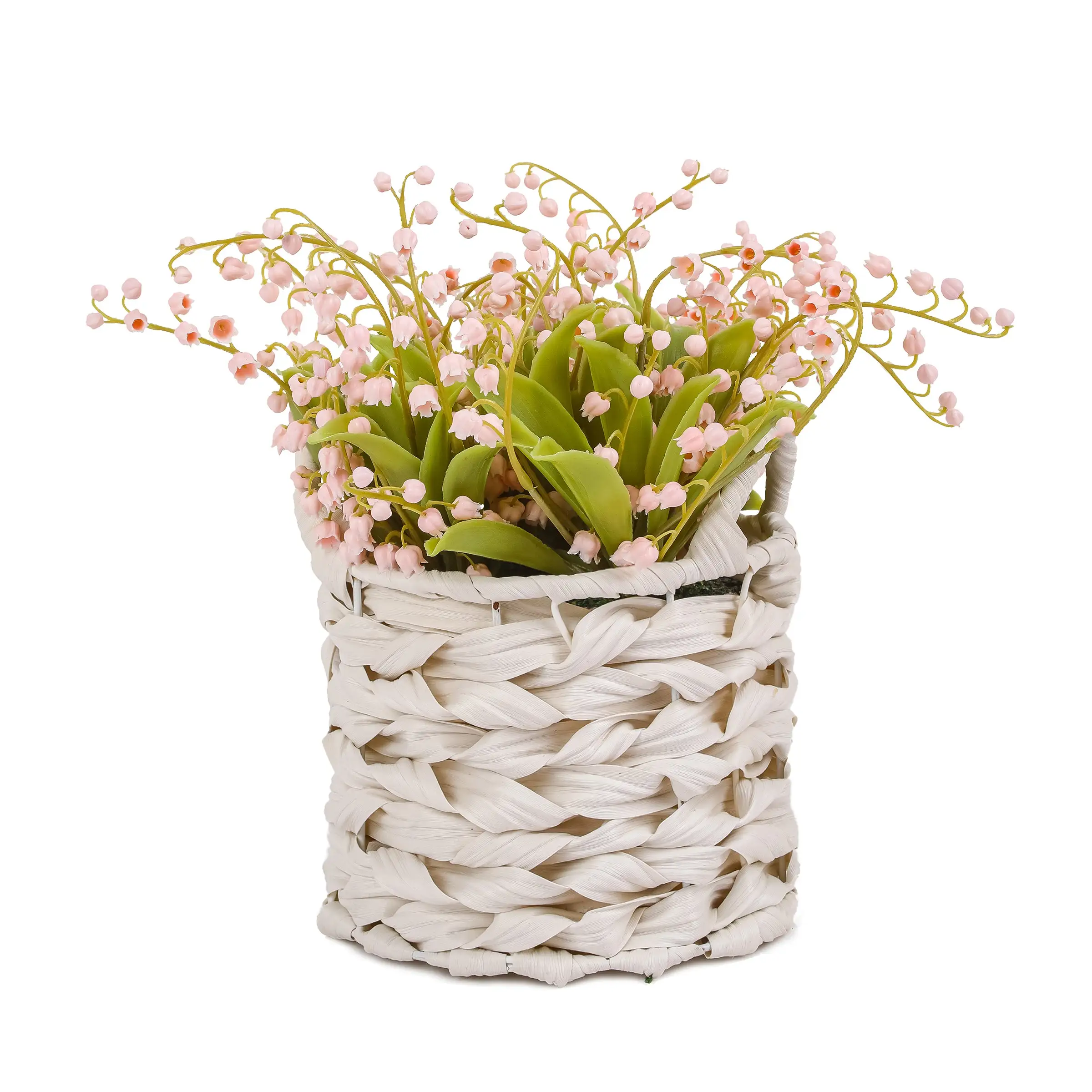 National Tree Company 11" Pink Lily-of-the-Valley Flowers In White Basket