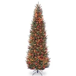 National Tree Company Pre-Lit Artificial Slim Christmas Tree, Green, Natural Fraser Fir, Multicolor Lights, Includes Stand, 9 Feet