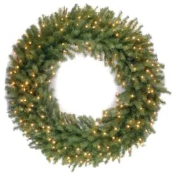 National Tree Company Pre-Lit Artificial Christmas Wreath, Green, Norwood Fir, White Lights, Christmas Collection, 48 Inches