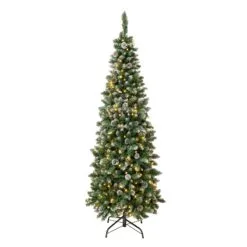 National Tree Company First Traditions Pre-Lit Oakley Hills Snowy Slim Christmas Tree With Hinged Branches, Warm White LED Lights, Plug In, 6 Ft