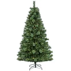 National Tree Company Pre-Lit Artificial Christmas Tree, Ontaria Pine, With Warm White LED Lights, Plug In, 7.5 Ft